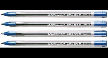 Schneider balpen - Tops 505 - penpunt M - blauw - 4 stuks op blister - S-75063