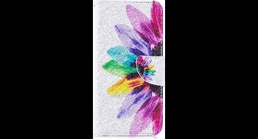 Shop4 - Geschikt voor Samsung Galaxy M20 (Power) Hoesje - Wallet Case Gekleurde Bloem