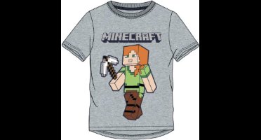 Minecraft t-shirt korte mouw - grijs met Steve - maat 116 / 6 jaar