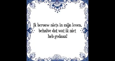 Tegeltje met Spreuk (Tegeltjeswijsheid): Ik berouw niets in mijn leven, behalve dat wat ik niet heb gedaan! + Kado verpakking & Plakhanger