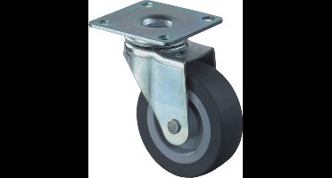 Kelfort Kastzwenkrol/zwenkwiel, verzinkt, anti-statisch zwart rubber wiel met glijlager, grijs gummy 50mm