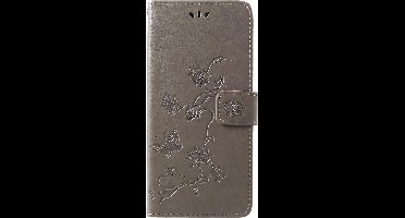 Shop4 - Geschikt voor Samsung Galaxy A9 (2018) Hoesje - Wallet Case Vlinder Patroon Grijs