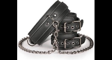 EasyToys - Kunstleren Halsband met Enkelboeien - Duurzaam - Bondage Set - Handboeien - BDSM Set - BDSM Toys - Rollenspel Erotiek - Erotisch Spel - Sex Toys voor Vrouwen en Mannen - Zwart