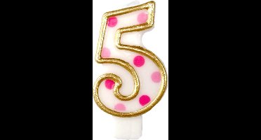 Haza Original Verjaardagskaars Cijfer 5 Goud/roze 6 Cm