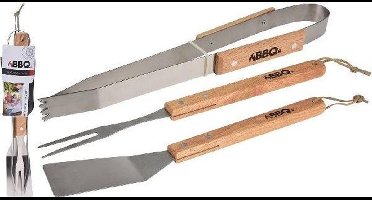 BBQ Gereedschap RVS/Hout 36cm 3-delig