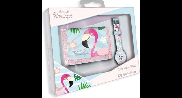 Flamingo - Set Portemonnee + digitaal kinderhorloge - Multi