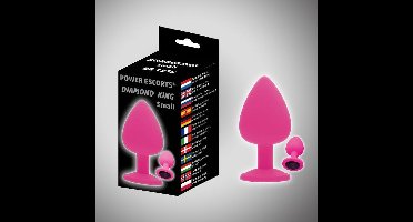 Power escorts -Diamond King Plug -  Small  - Roze met zwarte steen - 7,2 x 3,2 cm - BR133S