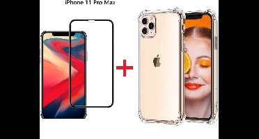 Hoesje Geschikt voor iPhone 11 Pro Max Screenprotector Zwart + Anti-Shock Hoesje