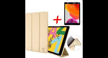 Hoes + Screenprotector geschikt voor iPad 2021 / 2020 / 2019 10.2 Inch - Trifold Hoesje Tablethoes Case Goud