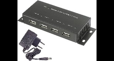 Renkforce RF-4830984 RF-4830984 USB-hub 4 poorten USB-A USB 2.0 480 MBit/s Met metalen behuizing, Voor wandmontage Zwar