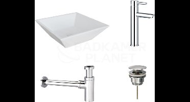 KERAMISCHE WASKOMSET TRENTO CHROOM OPBOUWKRAAN 38,5X38,5X12 CM