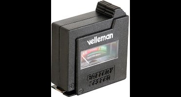 Velleman Batterijtester, analoog, voor standaardbatterijen (AAA, AA, C, D, E-blok 9 V) en knoopcellen, compact, draagbaar