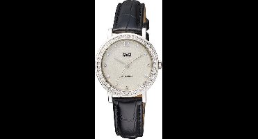 Prachtig Q&Q dames horloge met zwart lederen band QB45J301