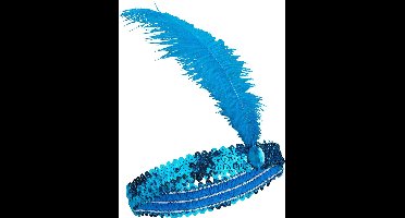 Vegaoo - Blauwe charleston hoofdband met veer voor vrouwen