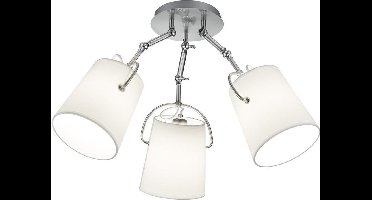 TRIO, Plafonniere, Meran 3xE27, max.60,0 W Textiel, Wit, Armatuur: Metaal, Nikkel mat Ø:74,0cm, H:27,0cm Draaibaar,IP20,Zonder lichtbron