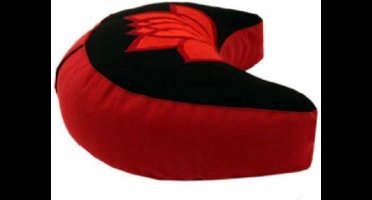 Meditatiekussen halve maan - rood/zwart lotusmotief