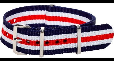 Premium Navy Blue Red White - Nato strap 18mm - Stripe - Horlogeband Blauw Rood Wit