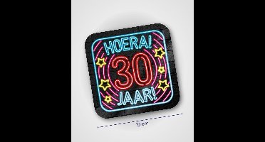 Neon glas onderzetters - Hoera 30 jaar - 6 stuks