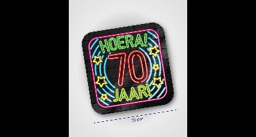 Neon glas onderzetters - Hoera 70 jaar - 6 stuks