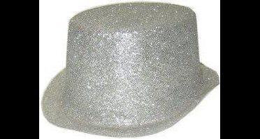 Hoge hoed glitter zilver