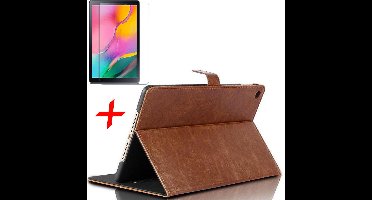 Hoes geschikt voor Samsung Galaxy Tab A 10.1 (2019) + Screenprotector - Lederen Book Case Smart Cover - iCall - Okerbruin
