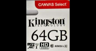 Kingston Micro SD kaart Canvas 64 GB + SD Adapter (HD video- 80MB/S/R)