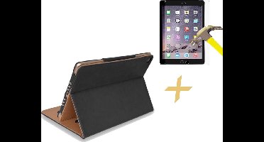 Hoes geschikt voor Apple iPad 2/3/4 - Zwart Book Case Kunstleer Luxe Hoesje + Screen Protector Tempered Gehard Glas