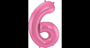 Folat - Folieballon Cijfer 6 Roze Metallic Mat - 86 cm