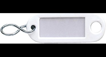 Sleutellabel met ophangoog en S-haak kunststof - Wit