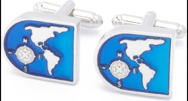 Manchetknopen - Wereldbol Halfrond Blauw Zwart Amerikaans Continent