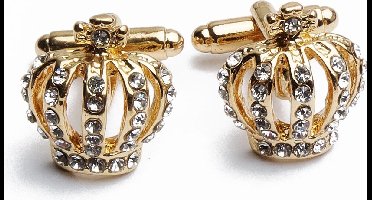 Manchetknopen - Kroon Queen Rose Goud Diamantjes