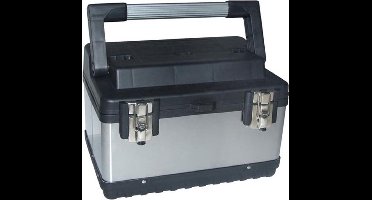 Perel Gereedschapskoffer, RVS, met aluminium handgreep, verwijderbare inlegbak, metalen sluitingen, 380 x 270 x 225 mm