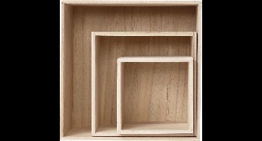 Houten voorraaddozen, vierkant, h: 15x15+21,5x21,5+28x28 cm, diepte 12,5 cm, Keizerin boom, 3stuks