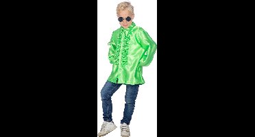 Wilbers & Wilbers - Jaren 80 & 90 Kostuum - Groene Ruchesblouse Satijn Foute Disco Kind - Groen - Maat 176 - Carnavalskleding - Verkleedkleding