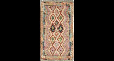 Handgeknoopt Kelim Tapijt-100% wol – Traditioneel geometrisch design