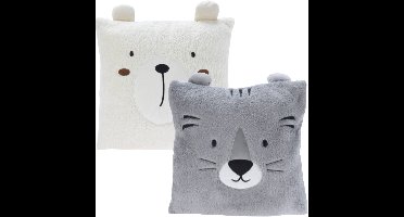 Excellent Houseware Dieren sierkussen - kinderkamer - grijs / wit - 43 cm - polyester - met oren