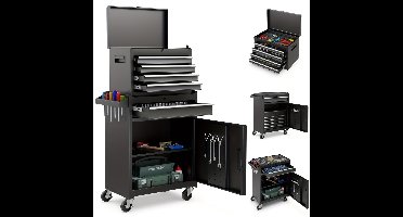 Gereedschapskist – Werkplaatskist – Rolwagen – Gereedschapswagen – Toolbox – 5 Lades – Robuust Roestvrij Metaal – Verstelbare Plank