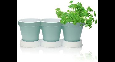 Boraboi® Set van 3 keramische kruidenpotten met beschrijfbaar krijtvlak, Kunststof, Turkoois, 12 x 12 x 40 cm