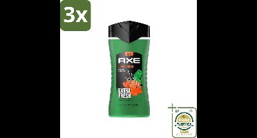 3 x Axe - 3-in-1 Douchegel - Jungle Fresh - Palm Leaves & Amber - Extra Fresh - 250 ml - Grootverpakking - 3-in-1 Douchegel - Lichaam - Gezicht - Haar - Frisheid