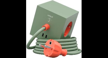 Avolt - Square 1 - Design stekkerdoos met USB-C - kable 1.8m - Bauhaus Gecko bloom