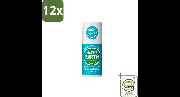 Happy Earth – Deodorant Roll-On – 100% Natuurlijk Cedar Lime – 75 ml - Voordeelverpakking - 12 stuks - Cederhout - Limoen