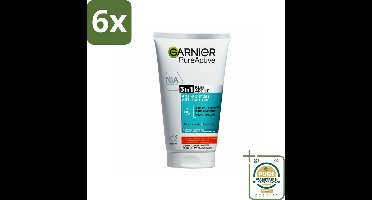 Garnier - Pure Active - 3-in-1 Reiniging Scrub Masker - Tegen Puistjes & Onzuiverheden - Klei & Niacinamide - 150 ml - Voordeelverpakking - 6 stuks - Masker - Puistjes