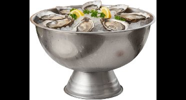 Excellent Houseware Serveerschaal - oesters/zeevruchten - op voet - zilver - rvs - 40 x 24 cm