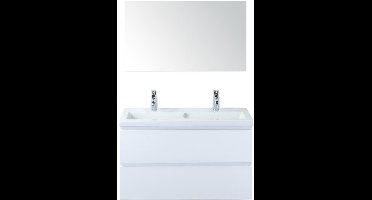 Vogue Badmeubelset 100 cm - Greeplijst in Kleur - Wit Hoogglans - Keramische Wastafel Wit 2 Kraangaten met Spiegel