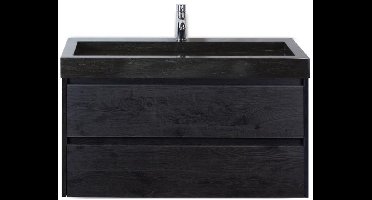Dante Badmeubelset 100 cm - Black Oak - Wastafel Hardsteen Wit Lucca