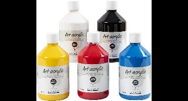 Acryl Verf, semi-glanzend, primair kleuren, 5x500 ml/ 1 doos