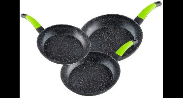 Supreme Set Gesmede Aluminium Eco-vriendelijke Stenen Pannen 3 Eenheden Zwart