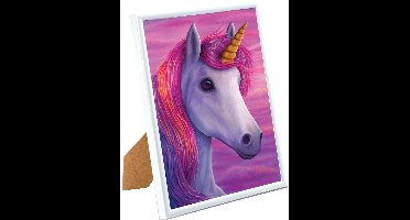 Vedes kristal kunst eenhoorn schilderij met lijst 21x25 cm decoratie.