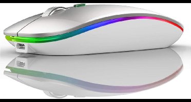 Uiosmuph Draadloze muis, draadloze Bluetooth-muis voor laptop, LED oplaadbare dubbele modus (Bluetooth 5.1 en 2.4G USB) Muis geruisloze muis voor pc, Mac OS, Android, Linux- Zilver