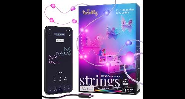 Twinkly Strings USB-C Heart 100 LED, LED Lichtsnoer in Hartvorm, LED Lichtsnoer RGB, Compatibel met Alexa, Google Home, LED Verlichting, USB-C Voeding, Transparant Snoer, 6m